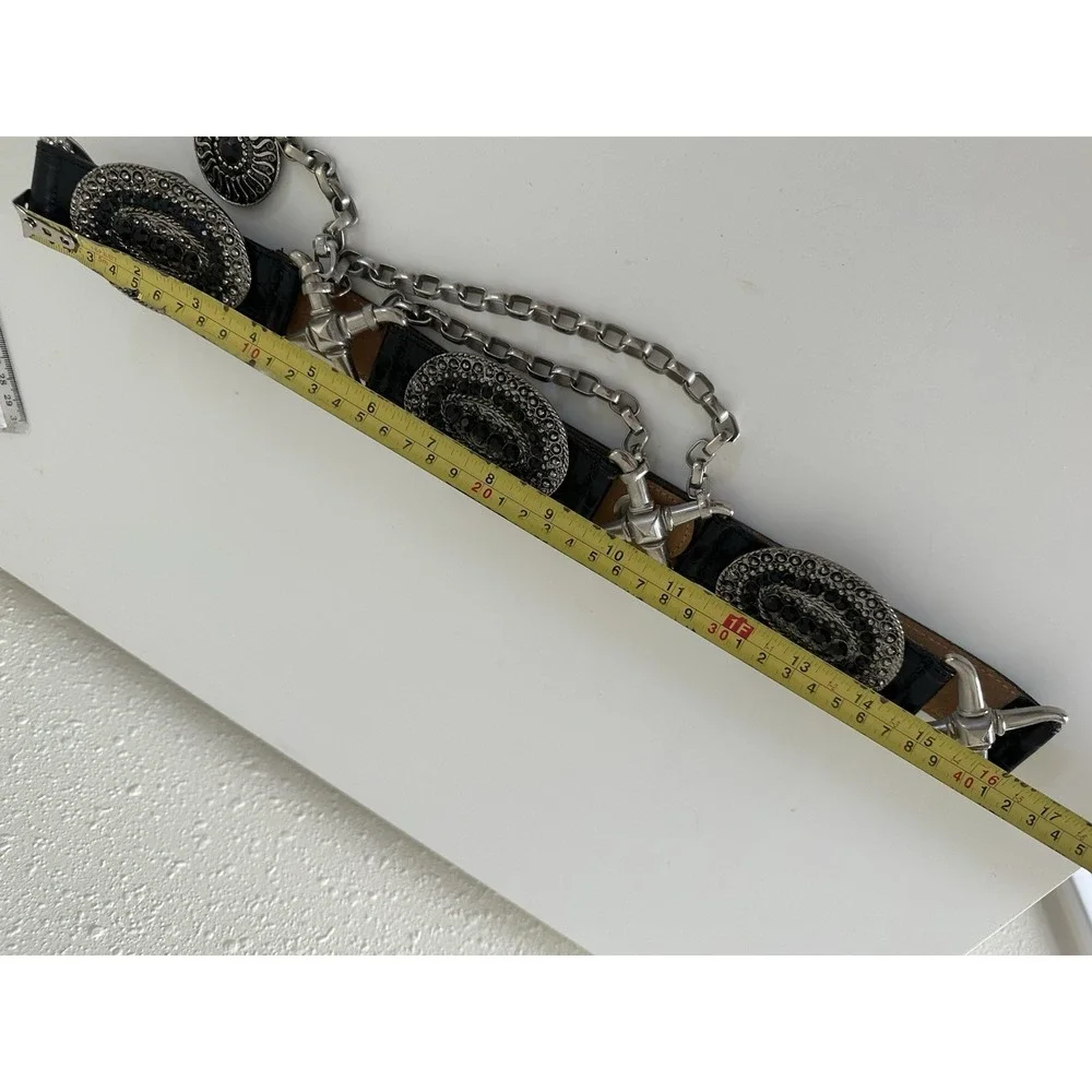 Streets Ahead Belt Silver Metal Chain & Rhinestone Black Leather STATEMENT 32 in
